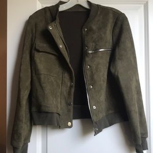 Green Suede Bomber style Jacket